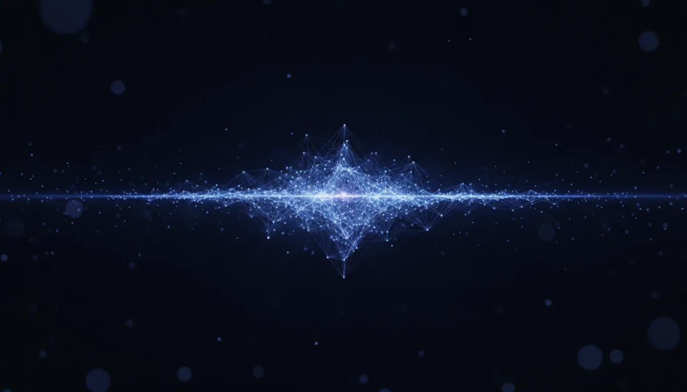 A luminous network of points and threads condensing out of a dark void